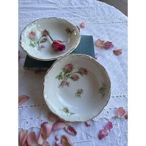 Two Vintage Hertz Jacob Floral Porcelain Berry Bowls Bavarian Trinket Dishes